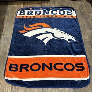 NFL Denver Broncos Established 1960 Blanket Larger Logo 59x78 Blue Orange White